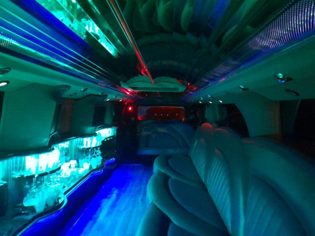 Luxury Limousine - Myrtle Beach Limousine Interior with Blue & Green Lighting